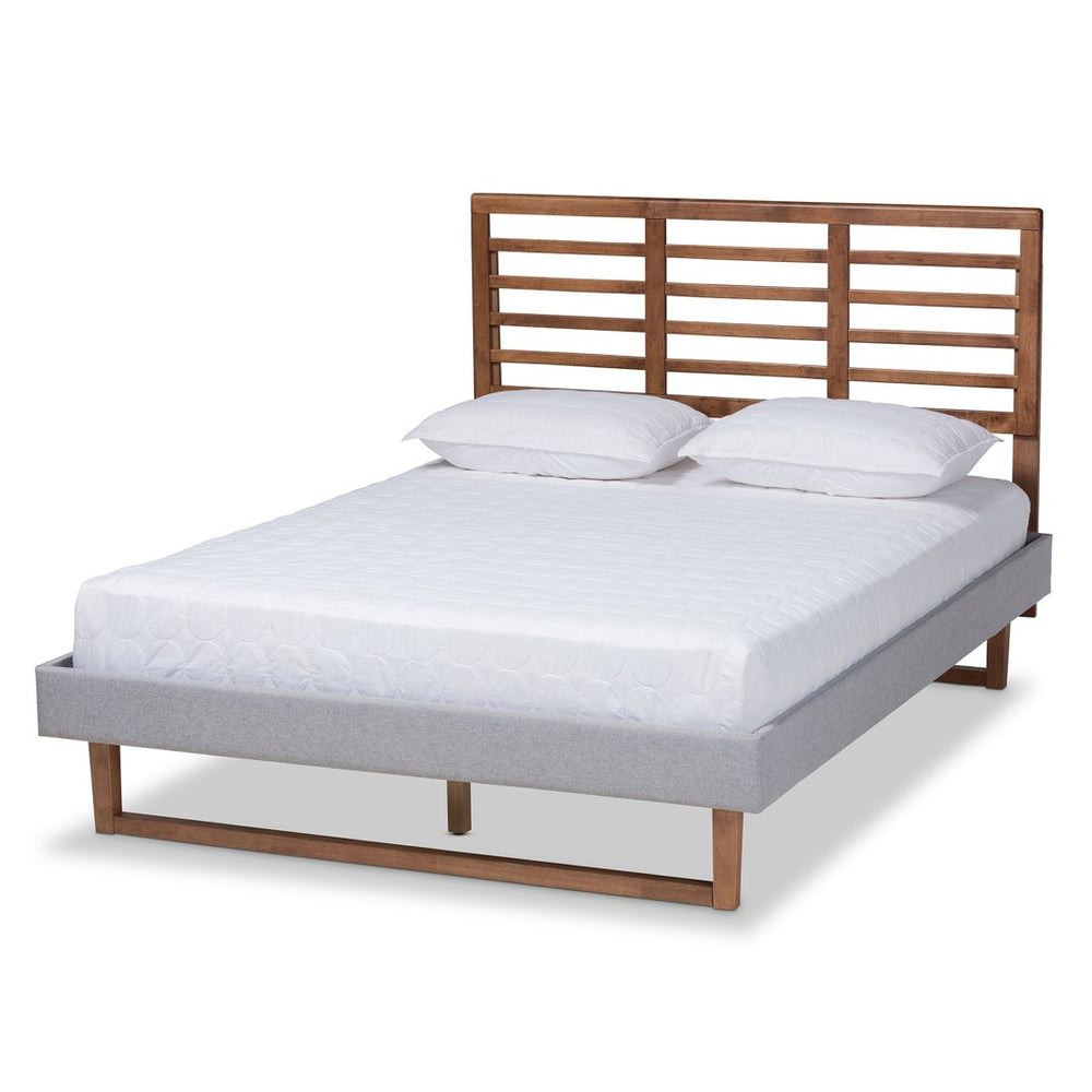 Baxton Studio Baxton Studio Luciana Light Grey Upholstered Full Platform Bed with Adjustable Headboard & Slats Luciana-Light Grey/Ash Walnut-Full