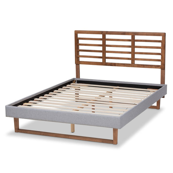 Baxton Studio Baxton Studio Luciana Light Grey Upholstered Full Platform Bed with Adjustable Headboard & Slats Luciana-Light Grey/Ash Walnut-Full