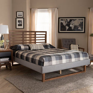 Baxton Studio Baxton Studio Luciana Light Grey Upholstered Full Platform Bed with Adjustable Headboard & Slats Luciana-Light Grey/Ash Walnut-Full