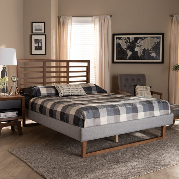 Baxton Studio Baxton Studio Luciana Light Grey Upholstered Full Platform Bed with Adjustable Headboard & Slats Luciana-Light Grey/Ash Walnut-Full