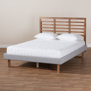 Baxton Studio Baxton Studio Luciana Light Grey Upholstered Full Platform Bed with Adjustable Headboard & Slats Luciana-Light Grey/Ash Walnut-Full