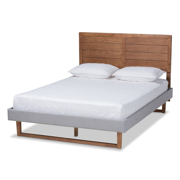 Baxton Studio Baxton Studio Claudia Rustic Modern Full Platform Bed - Light Grey Upholstery & Walnut Finish Claudia-Light Grey/Ash Walnut-Full