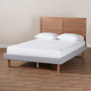 Baxton Studio Baxton Studio Claudia Rustic Modern Full Platform Bed - Light Grey Upholstery & Walnut Finish Claudia-Light Grey/Ash Walnut-Full