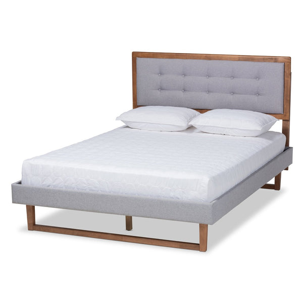 Baxton Studio Baxton Studio Livinia Full Size Platform Bed in Light Grey Upholstery & Walnut Finish – Stylish Comfort Livinia-Light Grey/Ash Walnut-Full