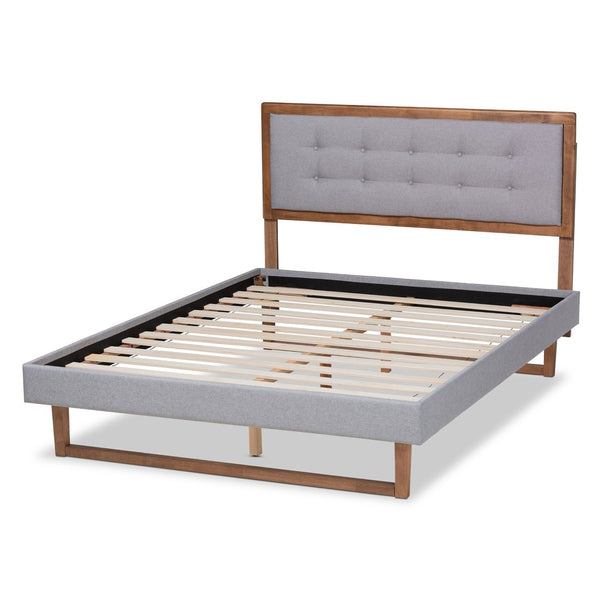 Baxton Studio Baxton Studio Livinia Full Size Platform Bed in Light Grey Upholstery & Walnut Finish – Stylish Comfort Livinia-Light Grey/Ash Walnut-Full