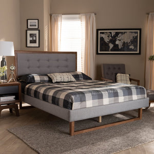 Baxton Studio Baxton Studio Livinia Full Size Platform Bed in Light Grey Upholstery & Walnut Finish – Stylish Comfort Livinia-Light Grey/Ash Walnut-Full