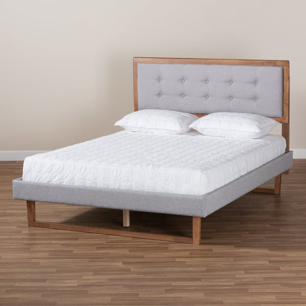 Baxton Studio Baxton Studio Livinia Full Size Platform Bed in Light Grey Upholstery & Walnut Finish – Stylish Comfort Livinia-Light Grey/Ash Walnut-Full