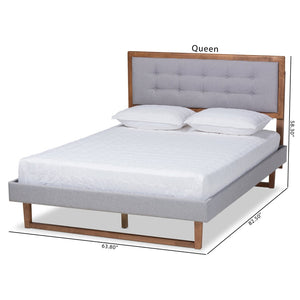 Baxton Studio Baxton Studio Livinia Full Size Platform Bed in Light Grey Upholstery & Walnut Finish – Stylish Comfort Livinia-Light Grey/Ash Walnut-Full