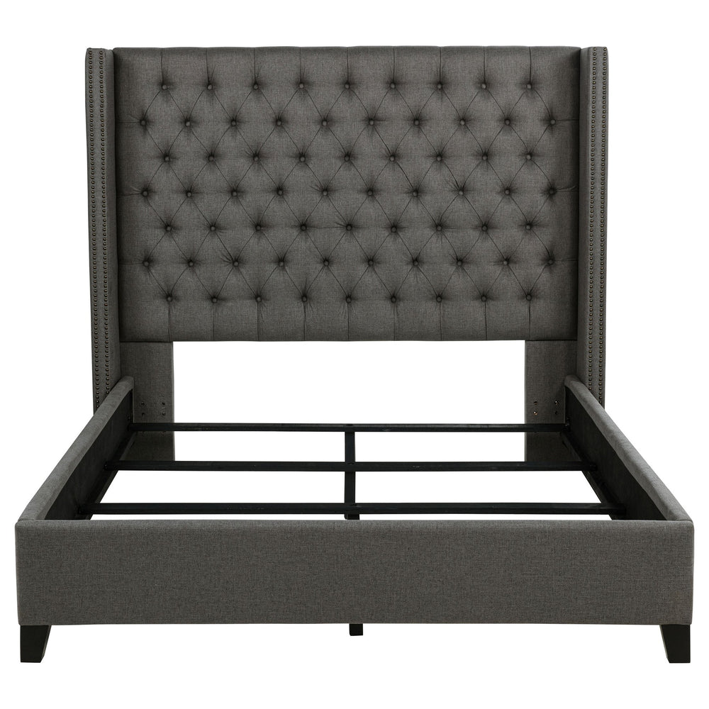 English Elm Lendra Grey Wingback Full Panel Bed with Tufted Headboard, Nailhead Trim, Sturdy Slat Base, Luxurious Upholstery B062S00948