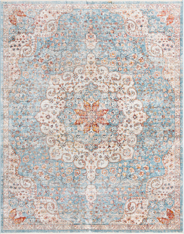 Unique Loom Newport Elms Machine Made Medallion Rug Blue, Ivory/Light Blue/Rust Red/Terracotta/Yellow/Pink 7' 10" x 10' 2"