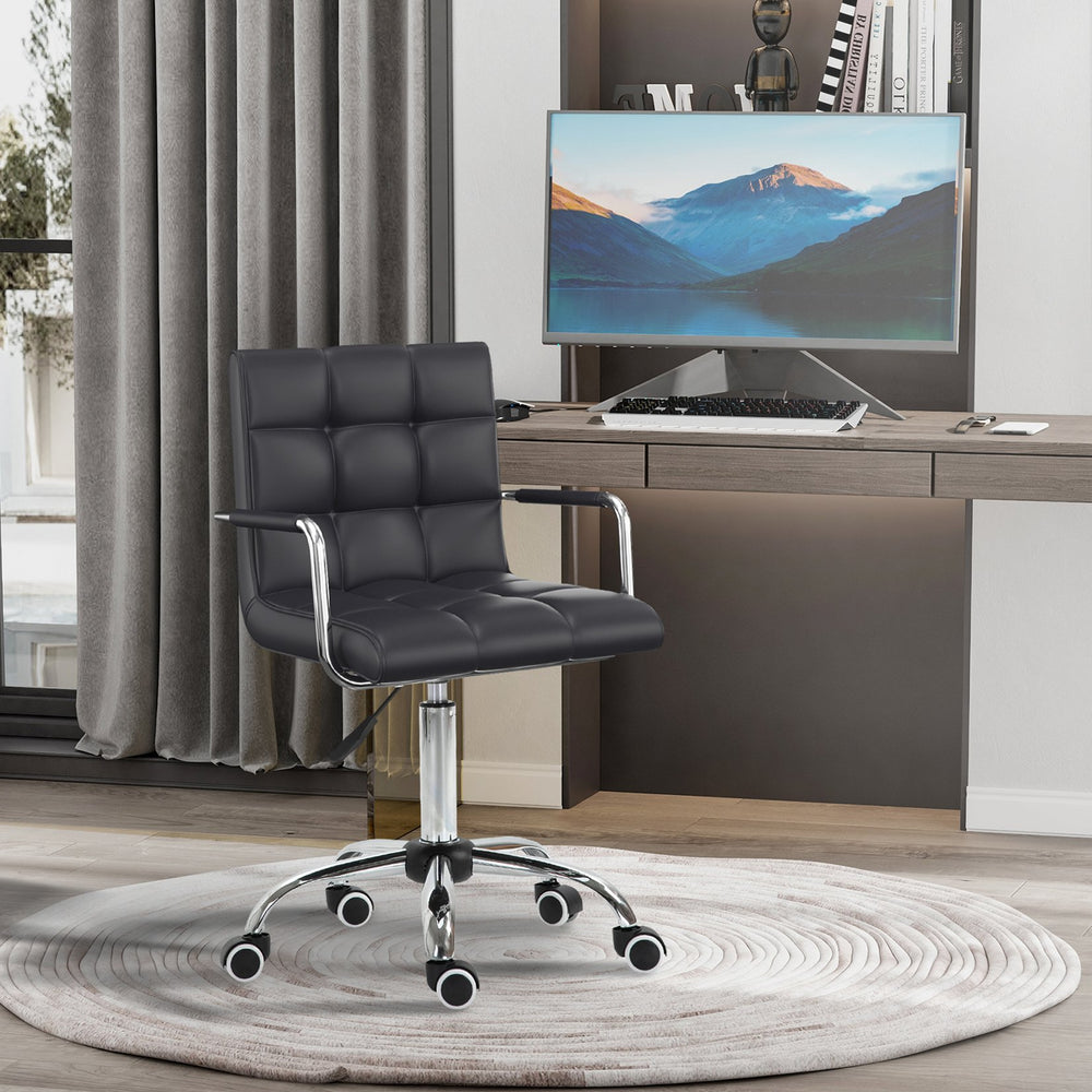 English Elm HOMCOM PU Leather Office Chair with Mid-Back Support, Adjustable Height, 360° Swivel Wheels, Black W2225P173830