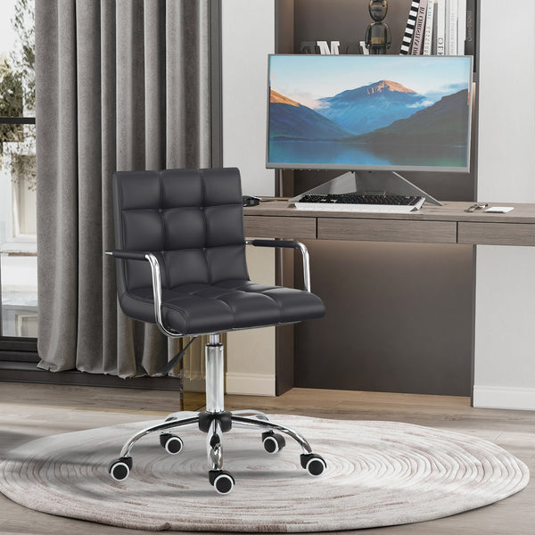 English Elm HOMCOM PU Leather Office Chair with Mid-Back Support, Adjustable Height, 360° Swivel Wheels, Black W2225P173830