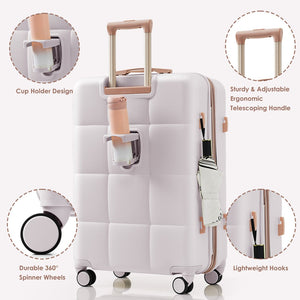 English Elm Luggage Set 4 Piece Abs Hard Shell Spinner Suitcases with Usb Port and Cup Holder Light Grey N726P185038D