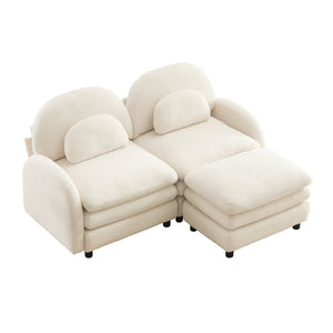 English Elm Teddy Fleece Modular Loveseat with Ottoman Curved Sculptural Sofa for Living Room Beige White W5656S00075