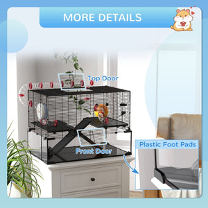 English Elm Pawhut Multi-level Small Animal Habitat with Glass Base Wire Enclosure and Accessories W2225P173816