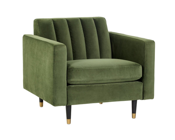 Sunpan YOSI Armchair - Luxurious Channel-Tufted Velvet in Moss Green for Mid-Century Modern Living Spaces 103689