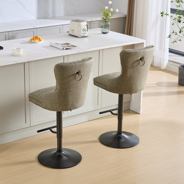 English Elm A&A Furniture Aged Olive Green Swivel Barstools, Adjustable 26"-33" Height, Set Of 2 For Home Bars W1143P195202