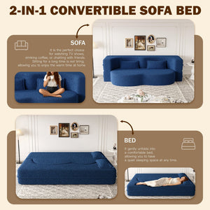 English Elm Modern Corduroy Floor Sofa Foldable Twin Sleeper Foam Filled for Dorms and Playrooms Blue W1885P446603