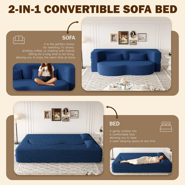 English Elm Modern Corduroy Floor Sofa Foldable Twin Sleeper Foam Filled for Dorms and Playrooms Blue W1885P446603