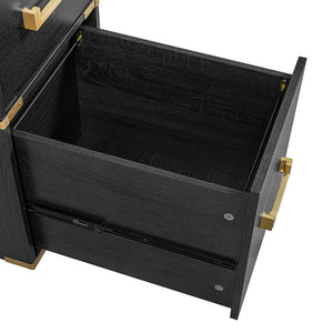 English Elm 70" Executive Writing Desk with Gold Metal Trim Seven Drawers and Built-in Power Outlets N751S376579B