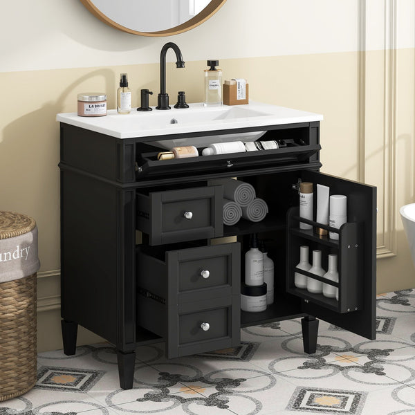 English Elm 30'' Modern Bathroom Vanity With Ceramic Sink & Soft-Close Drawers - Stylish Storage Solution! N710P206904B