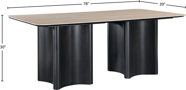 Meridian Furniture Corvina Stone Top Dining Table with Sculptural Oak Veneer Base for Modern Rooms Black 78 inches 941Black-T