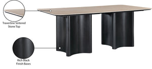 Meridian Furniture Corvina Stone Top Dining Table with Sculptural Oak Veneer Base for Modern Rooms Black 78 inches 941Black-T