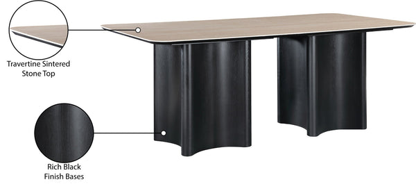 Meridian Furniture Corvina Stone Top Dining Table with Sculptural Oak Veneer Base for Modern Rooms Black 78 inches 941Black-T