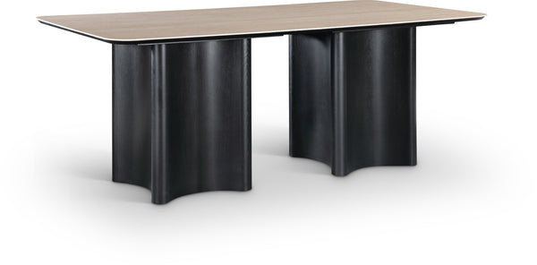 Meridian Furniture Corvina Stone Top Dining Table with Sculptural Oak Veneer Base for Modern Rooms Black 78 inches 941Black-T