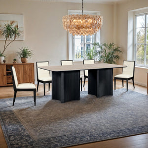Meridian Furniture Corvina Stone Top Dining Table with Sculptural Oak Veneer Base for Modern Rooms Black 78 inches 941Black-T