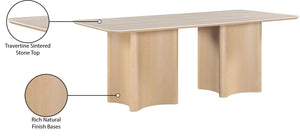 Meridian Furniture Corvina Stone Top Dining Table with Sculptural Oak Veneer Base for Modern Rooms Natural 78 inches 941Natural-T