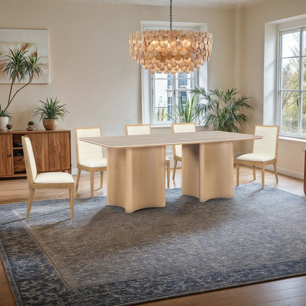 Meridian Furniture Corvina Stone Top Dining Table with Sculptural Oak Veneer Base for Modern Rooms Natural 78 inches 941Natural-T