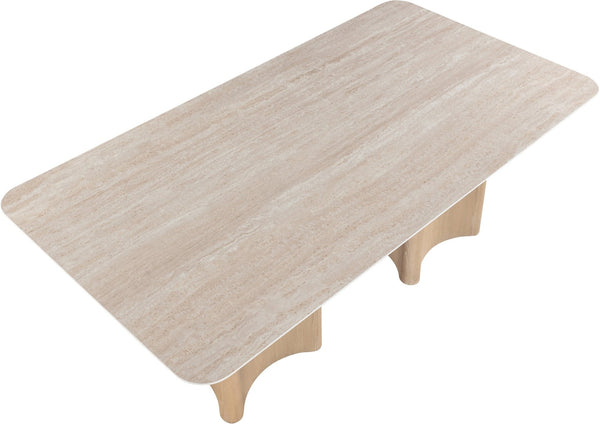 Meridian Furniture Corvina Stone Top Dining Table with Sculptural Oak Veneer Base for Modern Rooms Natural 78 inches 941Natural-T