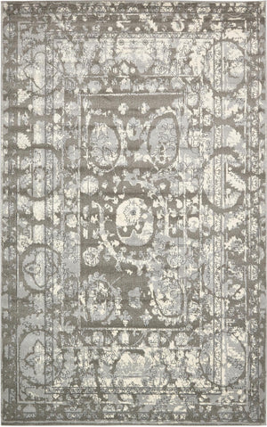 Unique Loom La Jolla Vintage Machine Made Border Rug Gray, Silver/Ivory 10' 6" x 16' 5"