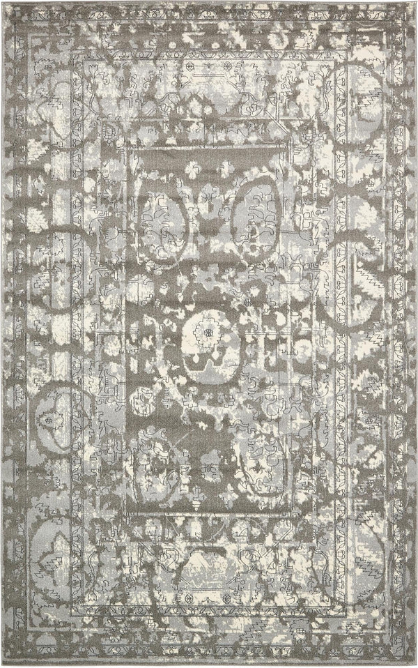 Unique Loom La Jolla Vintage Machine Made Border Rug Gray, Silver/Ivory 10' 6" x 16' 5"