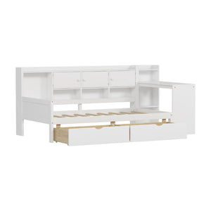 English Elm Wooden L-shape Twin Daybed with Desk Bookshelf and Nine Storage Compartments N733S351668K