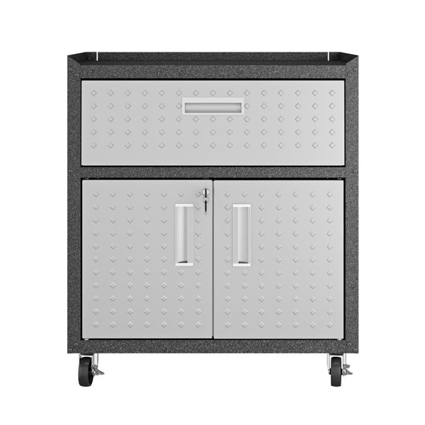 English Elm Rolling Metal Garage Cabinet with Locking Doors Diamond Texture Industrial Storage Dark Grey B365P398218