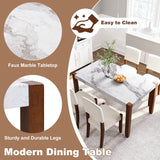 English Elm 5-Piece Modern Dining Furniture Set, 4-Person Space-Saving Dinette For Kitchen, 46" Faux Marble Style Table and 4 Upholstered Chairs With Solid Rubberwood Legs