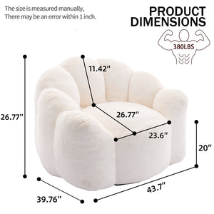 English Elm Lotus memory foam bean bag sofa with pull ring — anti-fouling faux fur, non-slip base, cozy support White W2311P357139