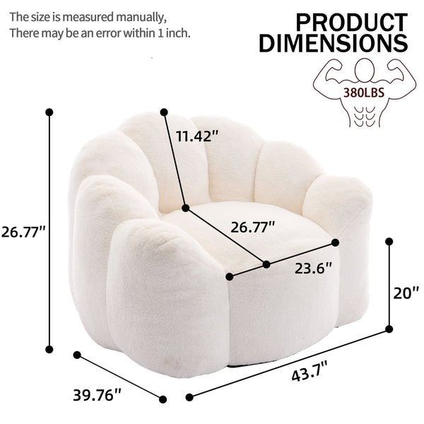English Elm Lotus memory foam bean bag sofa with pull ring — anti-fouling faux fur, non-slip base, cozy support White W2311P357139