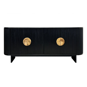 Crestview Collection Transitional Four-door Media Credenza - Sleek Black Stained Sideboard With Unique Wood Pulls & Storage Black Solid Wood Cvfdr1171