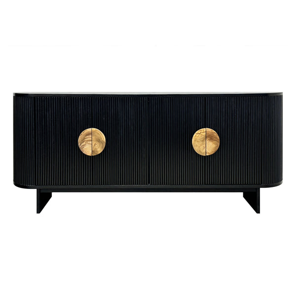 Crestview Collection Transitional Four-door Media Credenza - Sleek Black Stained Sideboard With Unique Wood Pulls & Storage Black Solid Wood Cvfdr1171