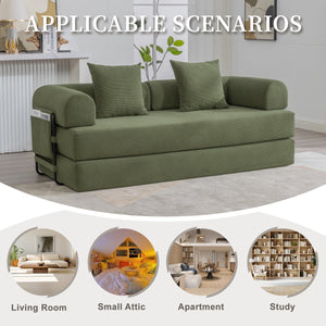 English Elm UNITED modular foldable sofa with metal frame, corduroy upholstery, side pocket & quick assembly convenience Green W1568P374077