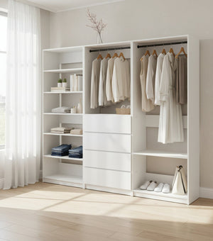 English Elm Prosper White Freestanding Walk-In Wood Closet System – Modular Melamine Oak Finish, Durable Storage Craftsmanship B040S00149