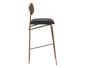 Sunpan Gibbons Mid-Century Modern Barstool - Handcrafted Leather Design with Unique Artisan Charm Antique Brass / Charcoal Black Leather