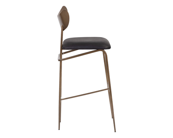 Sunpan Gibbons Mid-Century Modern Barstool - Handcrafted Leather Design with Unique Artisan Charm Antique Brass / Charcoal Black Leather