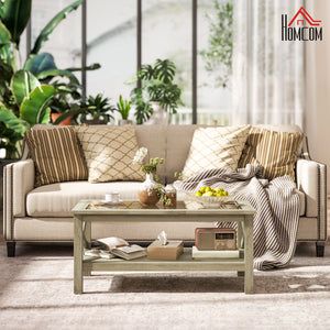 English Elm HOMCOM Modern Farmhouse Glass Coffee Table with Tempered Top, Lower Storage Shelf & X-Frame Design Gray W2225P229135