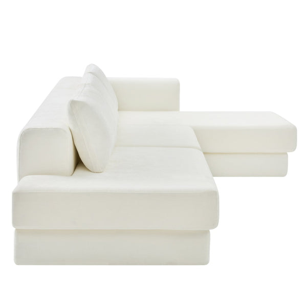 English Elm L-shaped Chenille Sectional Sofa with Deep Modular Seating and Layered Cushion Comfort Beige N763S000090A