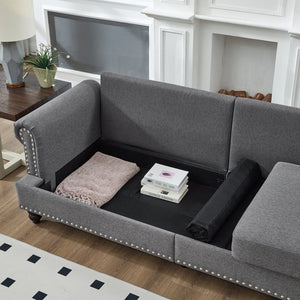 English Elm Modern Classic Living Room 2+3 Seater Sofa Set with Nailhead Trim, Removable Covers, Coil Springs, Hidden Storage Grey W1097S00174