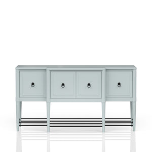 English Elm Breakfront Ocean Finish Sideboard - Light Blue Solid Wood & MDF, Power Ready, Metal Accents, 4 Cabinets B2699P224825